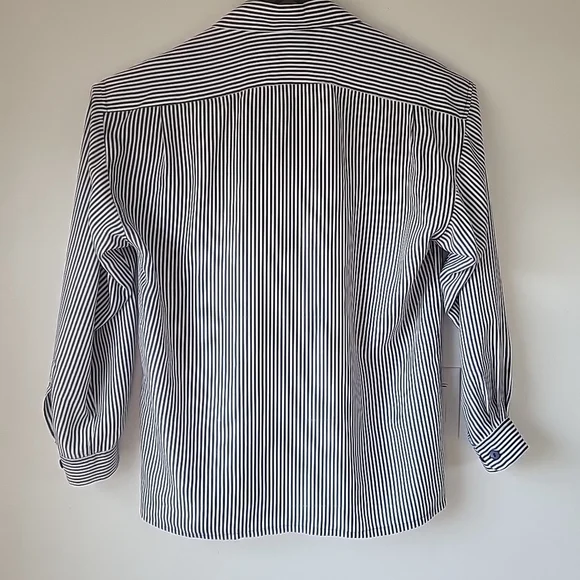 Ted Lapidus 100% Silk Long Sleeve Collared Shirt Button Down Blue Stripes - Picture 8 of 10